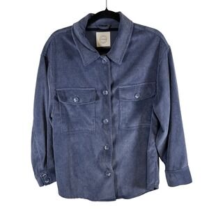 Stoosh Corduroy Shacket Jacket Large Blue Button Front Oversized Utility Shirt